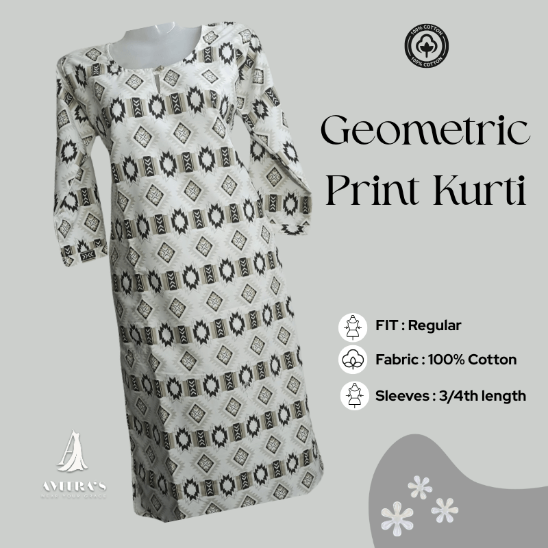Geometric Print Kurti (White & Black)